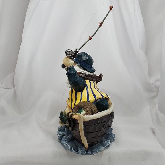VTG Hand-Painted Santa Fisherman Figurine Boat With Fishing Rod Nautical Resin - Picture 3 of 11